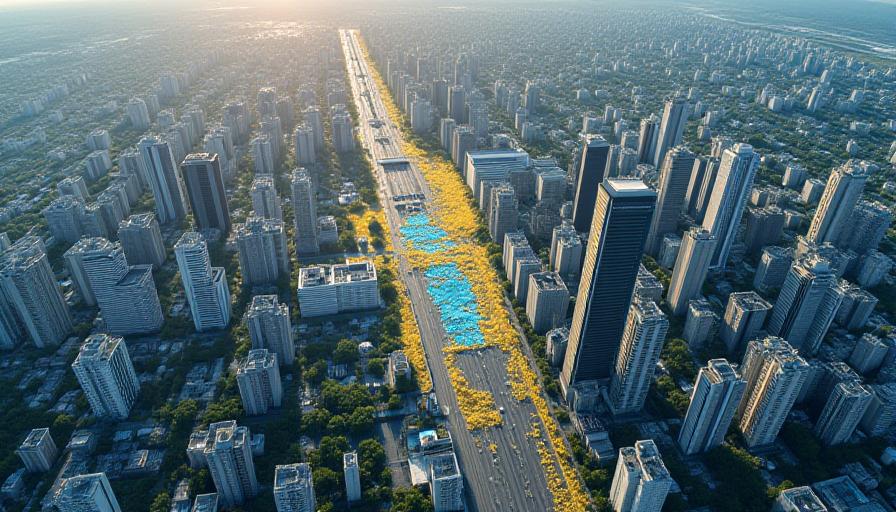 Vista aérea de expansión urbana tecnológicamente analizada